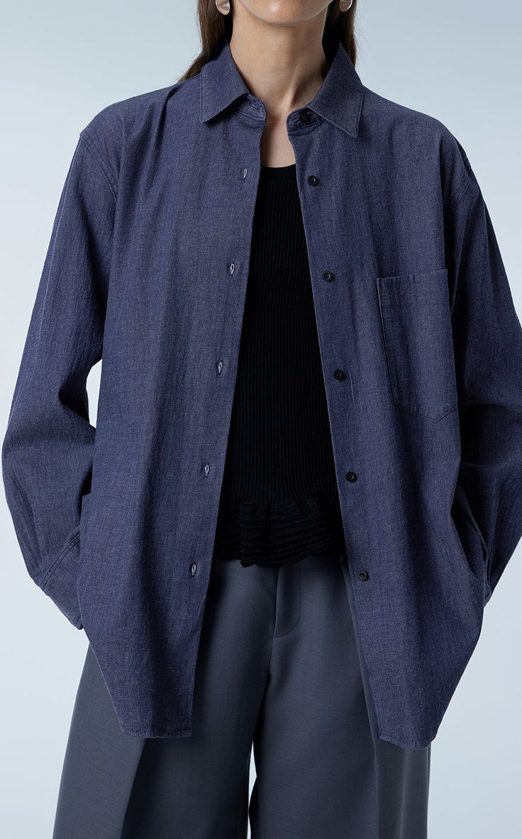 Black: 58% cotton 33% polyester 9% viscose Navy blue: 98% cotton 2% spandex Denim Shirt Jacket, Oversized Denim Shirt, Denim Shirt, Shirt Jacket, Navy Blue, Spandex, Navy, Blue, Black