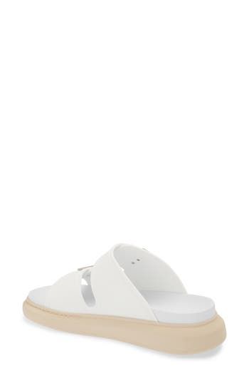 Streamlined bar hardware underscores the eye-catching look of a double-band slide sandal boasting a chunky platform and flexible jelly upper. 1 3/4" (44mm) heel; 1" platform (size 38.5) Synthetic upper, lining and sole Made in Italy Designer Shoes White Platform Clogs For The Beach, White Open Toe Footbed Sandals With Textured Footbed, White Leather Slide Sandals, White Slide Sandals With Leather Footbed, White Leather Footbed Sandals For Summer, White Leather Footbed Open Toe Sandals, White Platform Clogs For Summer, White Platform Footbed Sandals For Vacation, White Slide Clogs For The Beach