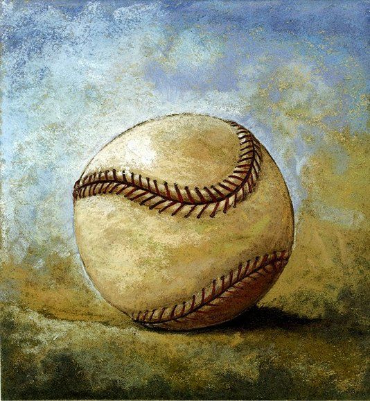 a painting of a baseball on the ground