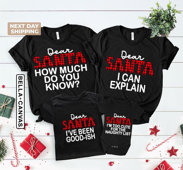 Christmas Family Shirts, Dear Santa Shirt, Matching Family Christmas, Funny Christmas Shirt, Buffalo Plaid, Christmas Pajamas, Family Pajama 🎄👕 Make this Christmas unforgettable with our "Dear Santa" matching family shirts! Perfect for festive photos and cozy celebrations, these shirts feature a fun design in classic Buffalo plaid. Ideal for family Christmas pajamas or holiday gatherings. Spread cheer with style and comfort! ️ Hi! Welcome to the TeeScape! It's great to see you here! Our shirts are clean, high quality and soft. It is prepared quickly by our store! Enjoy your shopping! It is a pleasure for us to help you with your questions and you can reach us at any time. F I T ∙ S I Z I N G -->Women's sizes are narrower than the waist -->Sleeves are rolled up in some product pictures. T Matching Family Pajamas Christmas, Matching Christmas Cotton Tops, Matching Cotton Christmas Tops, Matching Cotton Tops For Christmas, Christmas Family Pajamas Ideas, Christmas Pjs Family Picture Ideas, Cricut Christmas Shirts, Family Christmas Shirt Ideas, Christmas Shirt Ideas Vinyl