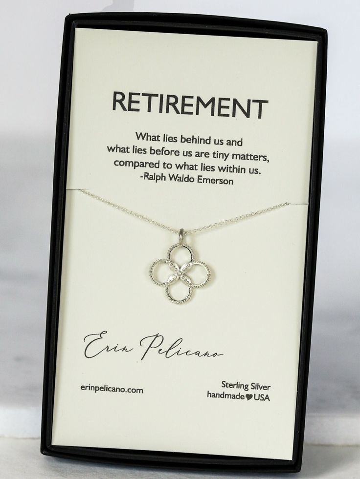 Retirement Necklace A milestone to celebrate! This option you are selecting your favorite necklace to pair with the Retirement carded box. Necklace Photos showcase selections. With its fine feminine details carefully crafted in bright Sterling Silver or rich 14k Gold, each necklace option features delicately beaded edges and timeless designs. Easy to wear and much loved gifts, she's ready to become a new favorite everyday treasure. Proudly made in the USA. Looking for a unique combination of Jew Round Necklace With Gift Box For Anniversary, Elegant Birthday Gift Jewelry, Gift Ready, Elegant Jewelry Gift Ready For Birthday, Elegant Birthday Gift-ready Jewelry, Elegant Jewelry For Birthday Gift, Elegant Round Necklaces With Gift Box, Elegant Round Necklace With Gift Box, Classic Necklaces For Valentine's Day Gift, Classic Necklace For Valentine's Day Gift