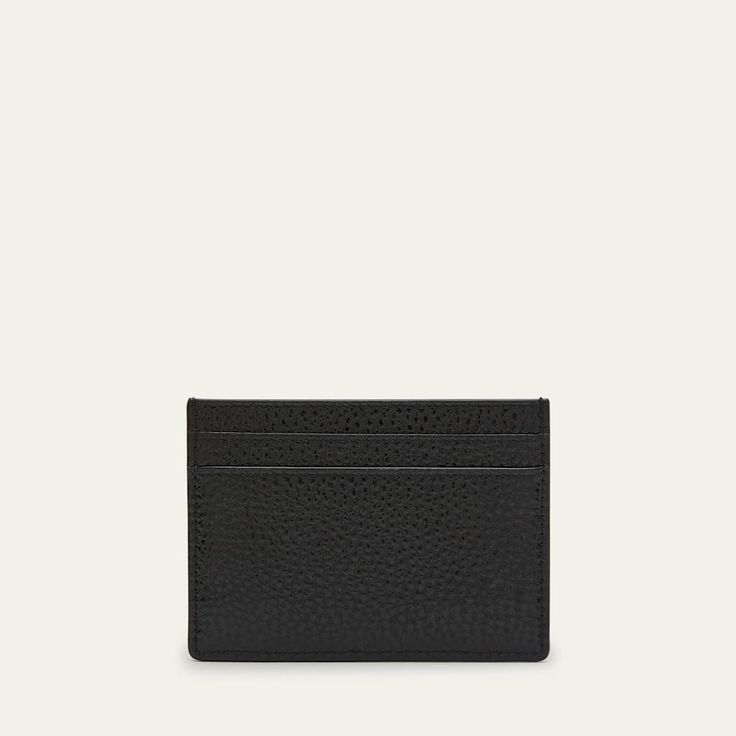 Saint Laurent card case in pebbled leather  Silvertone YSL hardware at front Five card slots Approx. 3.9"L x 3"W Made in Italy Formal Leather Wallet With Grained Texture, Rectangular Leather Wallet With Pebbled Texture, Classic Formal Wallet With Pebbled Texture, Classic Formal Wallets With Pebbled Texture, Classic Textured Leather Card Holder For Everyday, Classic Pebbled Texture Formal Wallets, Leather Card Case, Card Case, Pebbled Leather