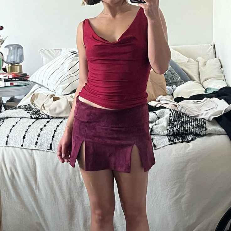 The Guizio Suede Mini Skirt Is In Great Condition. Deep Wine/Red Color. Zipper In The Back Center. Two Slits In The Front. Danielle Guizio, Wine Red Color, Suede Mini Skirt, Wine Red, Red Color, Mini Skirt, Womens Skirt, Mini Skirts, Wine