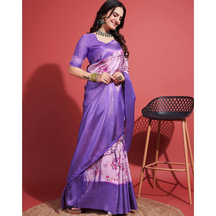 Lavender colored saree is made from banarasi silk fabric which is highlighted with beautiful digital printed with weaving work as shown. comes along unstitched banarasi silk blouse piece which you can customise as per your design/style. Occasion - You can wear this saree for party, festivals, functions and ideal for any fashionista. Note:- the actual product may differ slightly in color and design from the one illustrated in the images when compared with computer or mobile screen. Measurements: Saree For Party, Saree Banarasi, Banarasi Silk Saree, Lavender Floral, Mobile Screen, Silk Lehenga, Lavender Color, Blouse Piece, Design Style