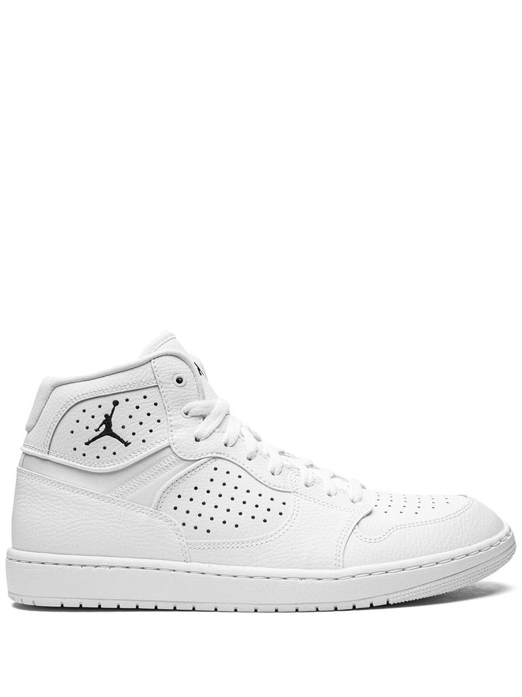 white leather panelled design perforated signature Jumpman motif round toe front lace-up fastening ankle-length rubber sole These styles are supplied by a premium sneaker marketplace. Stocking only the most sought-after footwear, they source and curate some of the most hard to find sneakers from around the world. Leather Jordan Lace-up Shoes, Classic High-top Custom Sneakers With Perforated Toe, Classic High-top Custom Sneakers With Perforated Toe Box, Classic High-top Sneakers With Perforated Toe Box, Modern Streetwear Basketball Shoes With Perforated Toe Box, Modern Basketball Shoes With Perforated Toe Box For Streetwear, Casual Lace-up Basketball Shoes With Perforations, Modern Mid-top Jordan Shoes With White Sole, Custom Low-top Synthetic Sneakers With Perforations