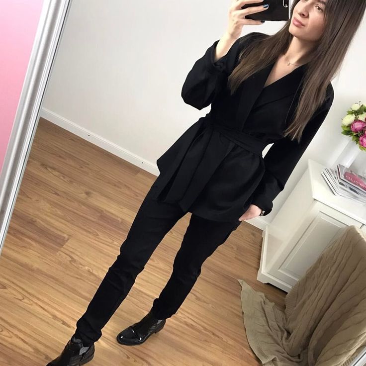 A suit of women fashion suits-Aria Doejay Black Office Lady Pantsuit, Tailored Black Sets For Spring, Black Spring Office Suit, Black Office Lady Sets For Office Wear, Black Office Lady Sets, Fall Office Wear Sets, Black Long Sleeve Business Casual Sets, Fitted Black Pantsuit For Office, Black Fitted Pantsuit For Office