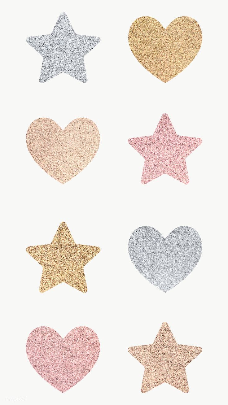 glitter hearts and stars are arranged in different colors