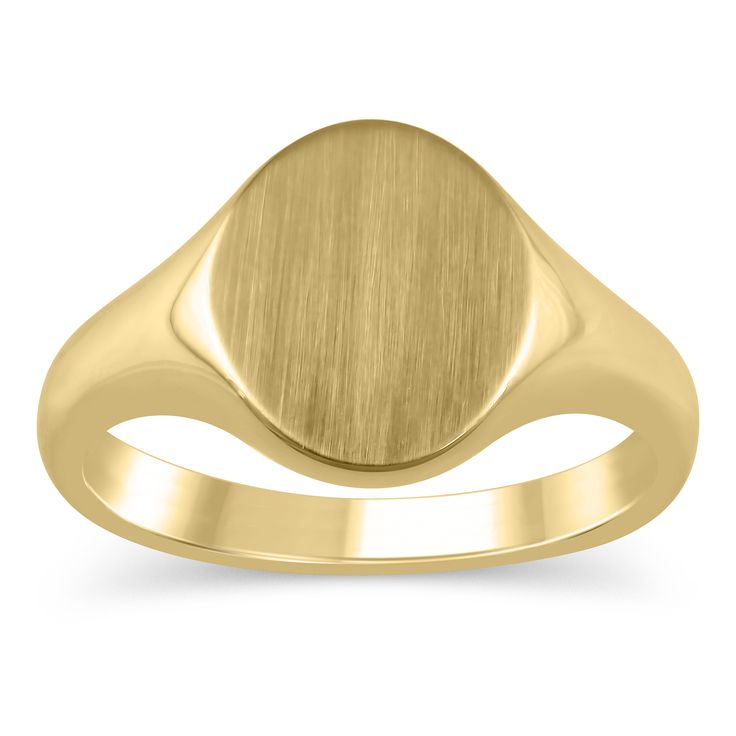 This oval signet ring glistens in classic 10K yellow gold and is a must-have for any jewelry box. Wear this timeless accessory plain or engraved for a personalized touch. Simple and sophisticated, the solid yellow gold design stands out with its alluring shine. | Oval Signet Ring | 10K Yellow Gold | Size 10 | Helzberg Diamonds 14k Gold Oval Cabochon Signet Ring For Formal Occasions, Formal Yellow Gold Signet Ring With Oval Cabochon, Formal 14k Gold Oval Cabochon Signet Ring, Classic Oval Cabochon Rings Stamped 14k, Classic Yellow Gold Signet Ring With Oval Cabochon, Oval Hallmarked Signet Ring For Formal Occasions, Classic Yellow Gold Oval Cabochon Signet Ring, Oval Signet Ring With Engraving Option For Formal Occasions, Classic 14k Gold Signet Ring For Formal Occasions