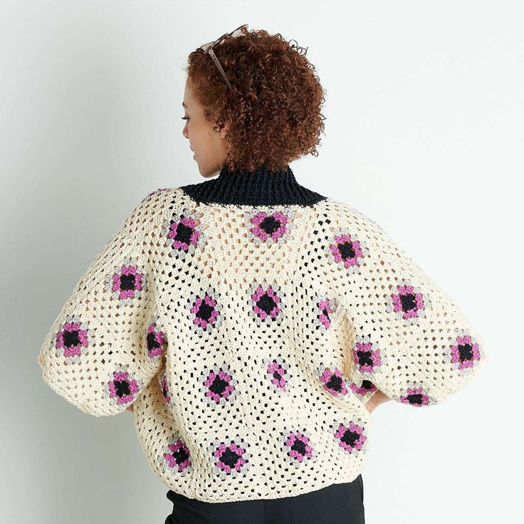 Free Easy Crochet Sweater/Cardigan Pattern For WomenShow off the classic granny square with this modern take on a crochet cardigan. Stitched in our comfortable cotton Patons Grace, you'll do granny square motifs that boast an off-center design, for a fashionable twist you'll love. You'll also practice front post/back post ribbing techniques. Simple crochet squares are all it takes to create this stylish jacket, so it's a great first garment project!Material NotesEverything you need to make your new project is included in this kit! Time to get stitching, and don’t forget to share your progress! Crochet Granny Cardigan, Crochet Granny Square Cardigan, Granny Cardigan, Granny Square Cardigan, Square Cardigan, Easy Crochet Patterns Free, Crochet Granny Square, Bobble Stitch, Granny Square Crochet Pattern