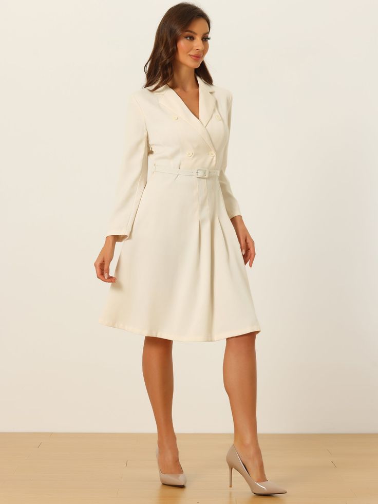 Shop Allegra K for work elegant notched collar belted pleated button blazer dress you are looking for, get more women's dresses for yourelf. Order now! Free Returns! Blazer Design, V Neck Collar, Work Dresses For Women, Work Dresses, Classic Heels, Blazer Designs, Black Velvet Dress, Office Environment, Comfortable Design