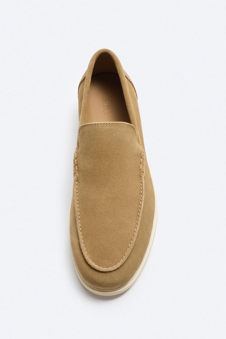 CASUAL LEATHER LOAFERS - Bone White | ZARA United States Business Casual Slip-ons With Almond Toe And Stitched Sole, Business Casual Slip-ons With Almond Toe, Suede Slip-ons With Almond Toe And Rubber Sole, Leather Slip-ons With Suede Lining For Business Casual, Business Casual Moc Toe Loafers With Contrast Sole, Business Casual Slip-on Loafers With Stitched Sole, Slip-on Loafers With Stitched Sole And Almond Toe, Business Casual Loafers With Contrast Sole, Suede Loafers With Contrast Sole For Workwear