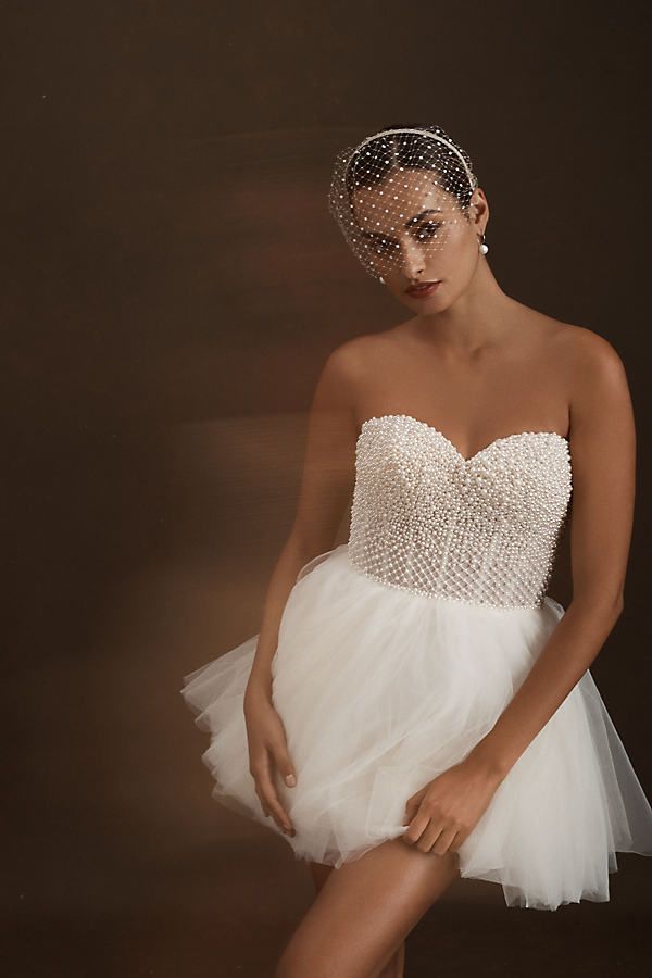 City Hall Wedding Dress, Embellished Corset, Wtoo By Watters, By Watters, Anthropologie Wedding, Strapless Corset, Corset Mini Dress, Mini Robes, Bridal Event