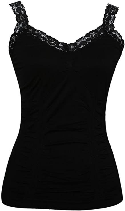 Womens Lace Trim Camisoles - Black at Amazon Women’s Clothing store Black Lace Shirt, Lace Trim Tank Top, 2000s Clothes, Womens Tops Dressy, Black Camisole, Lace Camisole, Black Lace Tops, Casual Tops For Women, Lace Tank Top