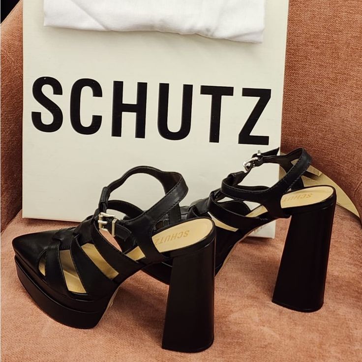 Brand New Super Sexy Schutz Platform Heels. Bold Stacked Heel Party Heels, Bold Evening Heels With Wrapped Heel, Platform Synthetic Heels For Date Night, Trendy Platform Heels For Date Night, Platform Heels For Date Night, Synthetic Platform Heels For Date Night, Bold Black Heels For Summer, Bold Black Summer Heels, Bold Block Heel Evening Heels