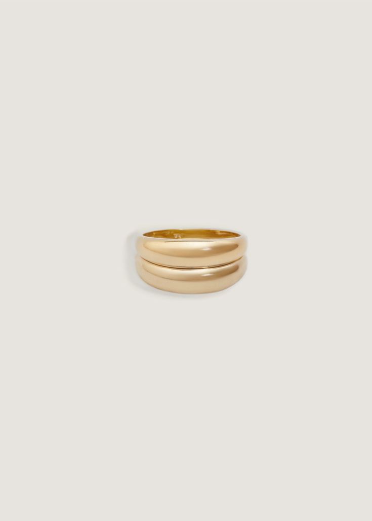 alt="Double Dare To Love Dome Ring (Gold & Gold) Formal Heirloom Stackable Rings With Thick Band, Heirloom 14k Gold Stackable Rings, Heirloom 14k Gold Stackable Wedding Rings, Timeless Stackable Signet Ring For Wedding, Heirloom 14k Gold Stackable Wedding Band, Heirloom Style 14k Gold Stackable Rings, Fine Jewelry Stackable Wide Band Ring For Anniversary, Timeless Stackable Yellow Gold Engraved Ring, Heirloom 14k Gold Open Stackable Rings