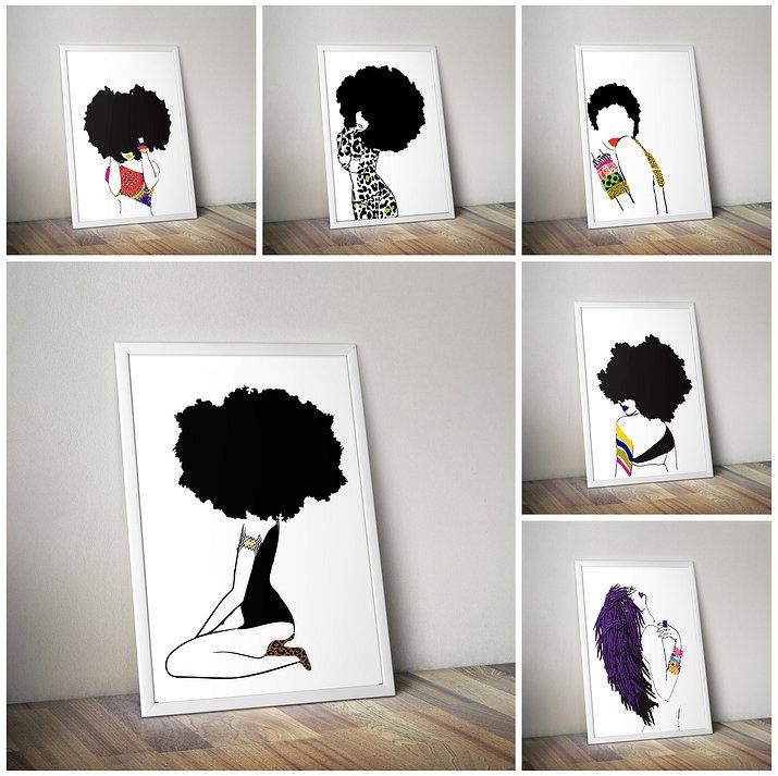 four different pictures of an afro woman with her hair in the shape of a tree