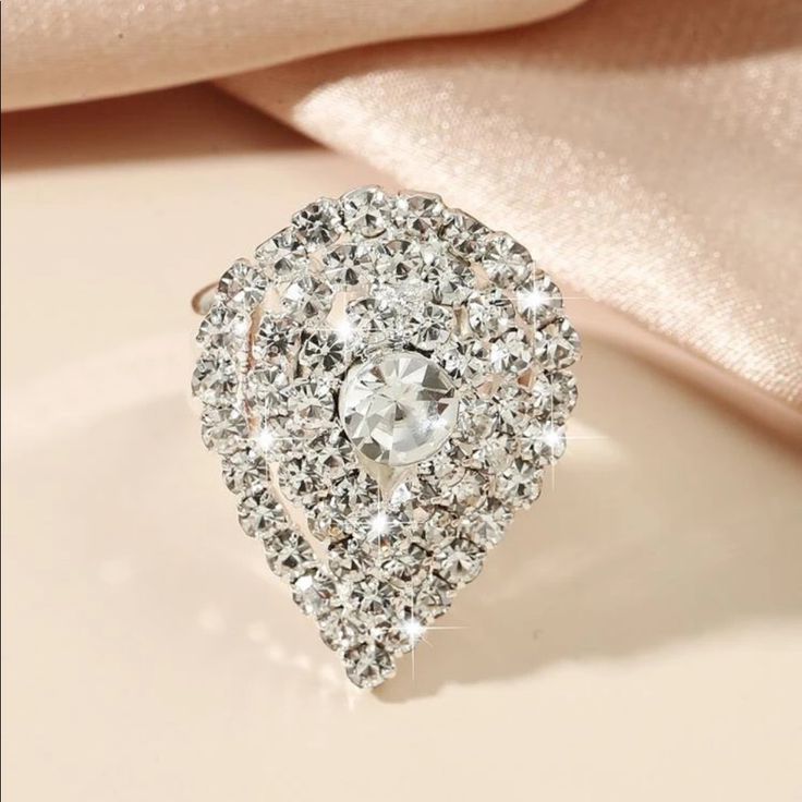 This Beauty Is Sure To Make A Statement With Its Sparkling Rhinestone And Center Large Rhinestone And It’s Adjustable. Drop Ring, Teardrop Ring, Rhinestone Ring, Ring Color, Tear Drop, Cocktail Ring, Cocktail Rings, Womens Jewelry Rings, White Silver