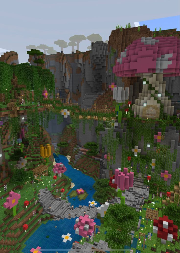 an image of a minecraft map with lots of trees and flowers on the land