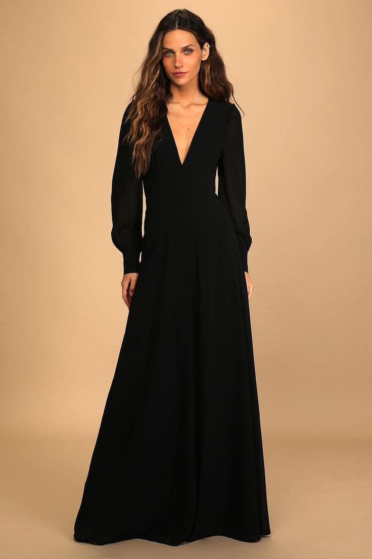 Black Maxi Dress - Chic Open Back Dress - Long Sleeve Maxi Dress - Lulus Long Sleeve Maxi Dresses, Backless Maxi Dress, Black Bridesmaids, Black Bridesmaid Dresses, Backless Maxi Dresses, Long Black Dress, Chiffon Maxi Dress, Long Sleeve Maxi, Long Sleeve Maxi Dress