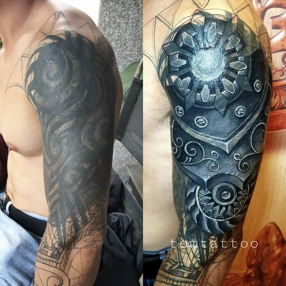 Blackout Cover up Tattoo Ideas Extreme Cover Up Tattoos, Men’s Cover Up Tattoos, Cover Up Tattoos For Men Shoulder, Best Cover Up Tattoos For Men, Tattoo Cover Up Ideas For Men, Blackout Cover Up Tattoo, Coverup Tattoo Design For Man, Cover Up Tattoos For Men Arm, Shoulder Cover Up Tattoos