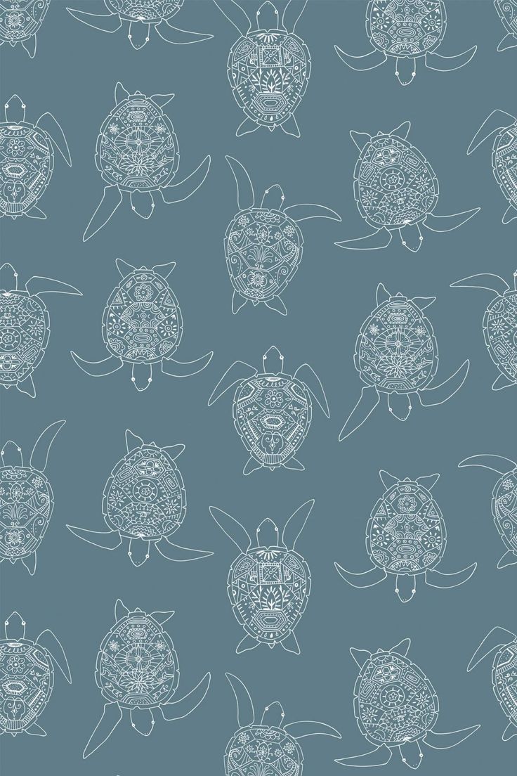 a blue and white wallpaper with many different types of turtles on it's sides