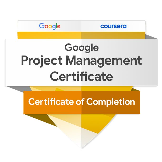 the certificate for google project management is shown in this image, it has an orange and white