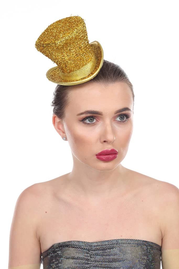 PRICES MAY VARY. Shiny tinsel mini hat perfect for Mardi Gras and St. Patrick's Day Ideal as party favors, photo booth props, or fun holiday accessories! Features elastic band to ensure comfortable all-day wear Measures 6" L x 4.5" W x 4" H It fits on a portion of the head - it is not full head size Celebrate the holidays in style with this fun mini top hat! It comes in five colors (Green, Gold, Purple, Silver, and Red), and is perfect for Mardi Gras, St. Patrick's Day, and birthdays! Gold Costume Hats And Headpieces For Carnival, Novelty Mini Hats For Birthday And Halloween, Adjustable Novelty Costume Hats And Headpieces For Party, Whimsical Adjustable Costume Hats And Headpieces For Party, Adjustable Novelty Costume Hats For Parties, Novelty Top Hat For Halloween Party, Whimsical Costume Hats For Carnival Party, Halloween Novelty Top Hat For Party, Gold Costume Hats And Headpieces For Halloween