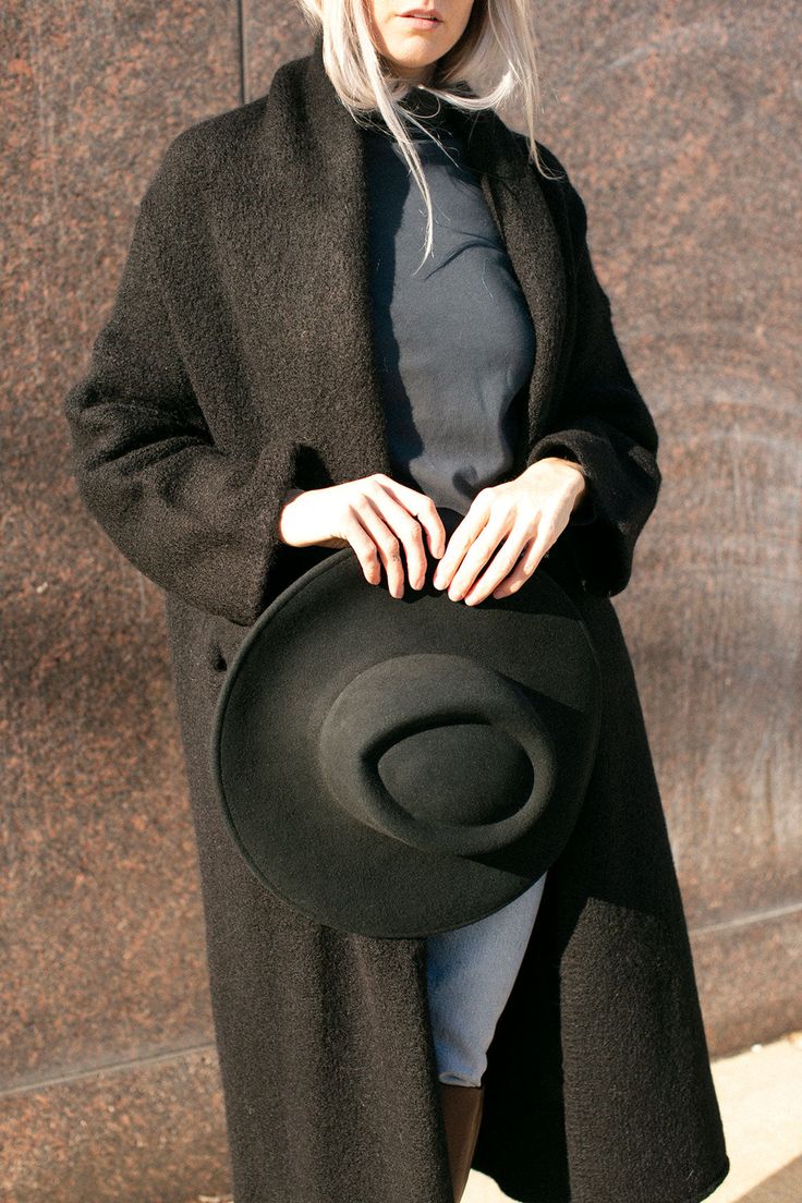 An effortless low pinch hat with a wide brim. Fabric is 100% Angora. Blocked by hand in New York. Inner circumference 22.25", crown height 3.5", brim length 4.25" Crown Heights, Wide Brimmed, Sale Design, Modern Woman, Crown, New York, Hats, Fabric, Black