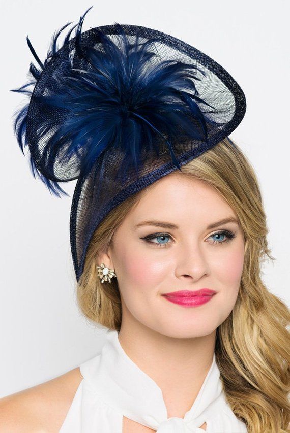 Navy Blue Twist Mesh Fascinator - "Victoria" Navy Blue Mesh Fascinator Hat Headband with Flighty Fea Fluffy Bouquet, Navy Blue Fascinator, Derby Fashion, Blue Fascinator, Fascinator Headband, Elegant Hats, Kentucky Derby Hats, Fancy Hats, Millinery Hats