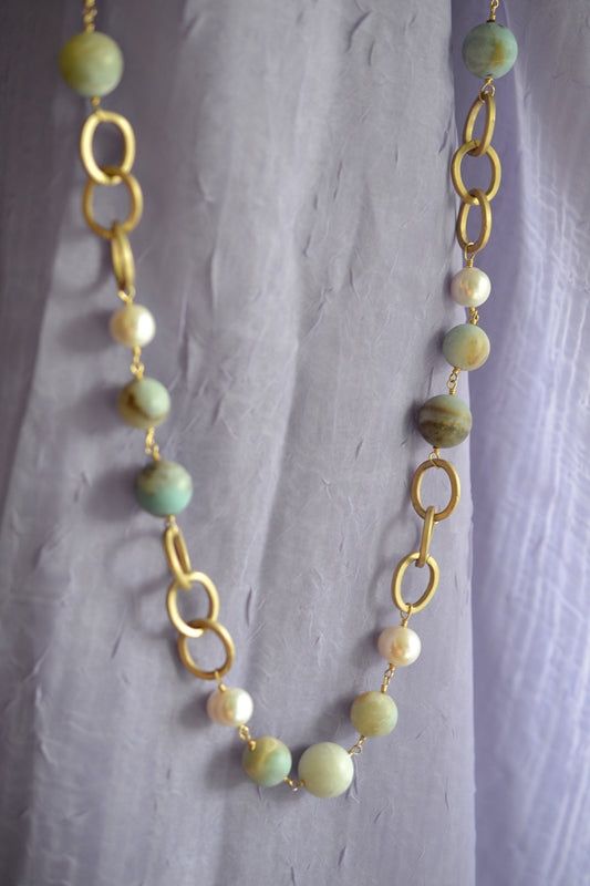 Amazonite Necklace 38" Diy Necklace Designs, Long Necklace Handmade, Large Bead Necklace, Layered Beaded Necklaces, Amazonite Necklace, Trending Necklaces, Beaded Necklace Diy, Gemstone Beaded Necklace, Long Beaded Necklace