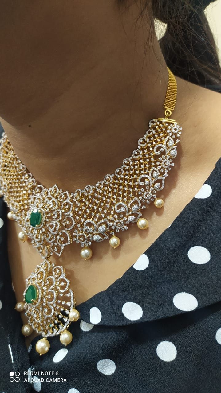 Evergreen 18K Gold Diamond Necklace with Pearls & interchangeable Color Stones 
  This necklace comes with interchangeable Red & Green color stones   - 1-BG-DN-SET04468 - in 102.760 Grams for USD $15999.99. 
Made in India by Totaram Jewelers Online this product is in Gold - 18 Karat Gold  & is an excellent gift for Adult - Women. Ships fully insured with secured guaranteed delivery for free with your order over $250 from New Jersey USA & comes with 30 days exchange policy. Dazzling Green Diamond Necklace For Anniversary, Fine Green Diamond Necklace, Green Diamond Necklace Fine Jewelry, Fine Jewelry Green Diamond Necklace, Dazzling Green Diamond Necklaces, Dazzling Green Diamond Necklace, Exquisite Green Diamond Necklace, Green Diamond Necklace With Single Cut Diamonds, Exquisite Green Diamond Necklace With Accents