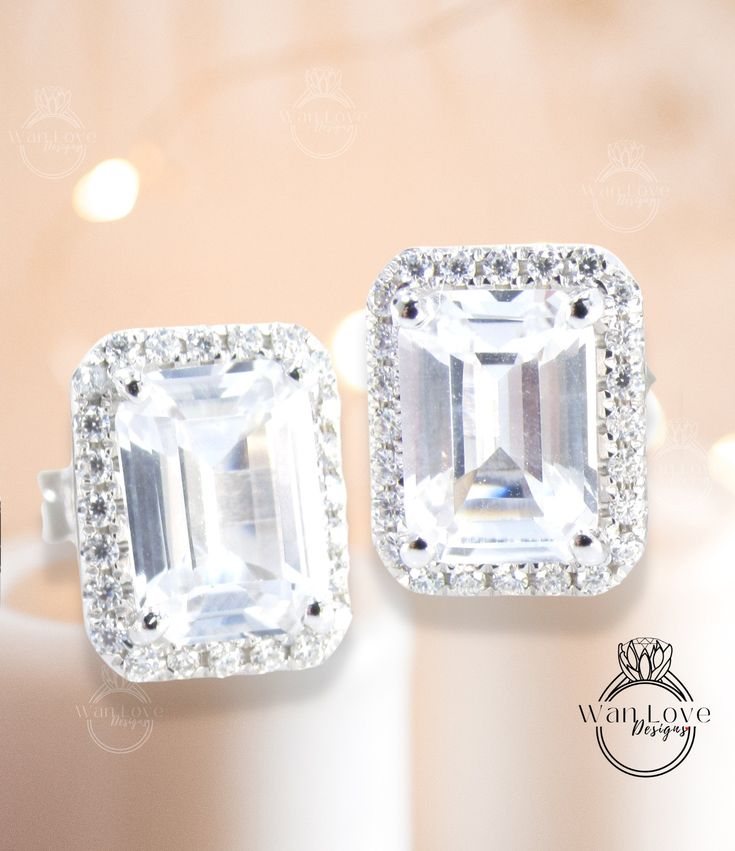 2ct Minimalist Emerald Diamond Halo Earrings • Emerald Cut Moissanite Earrings • Perfect Simple Earrings • Wedding Earrings • Gift for Her Selling Earrings, Diamond Halo Earrings, Emerald Halo, Halo Diamond Earrings, Earrings Emerald, Emerald Cut Moissanite, Halo Earrings, Moissanite Earrings, Sapphire Color