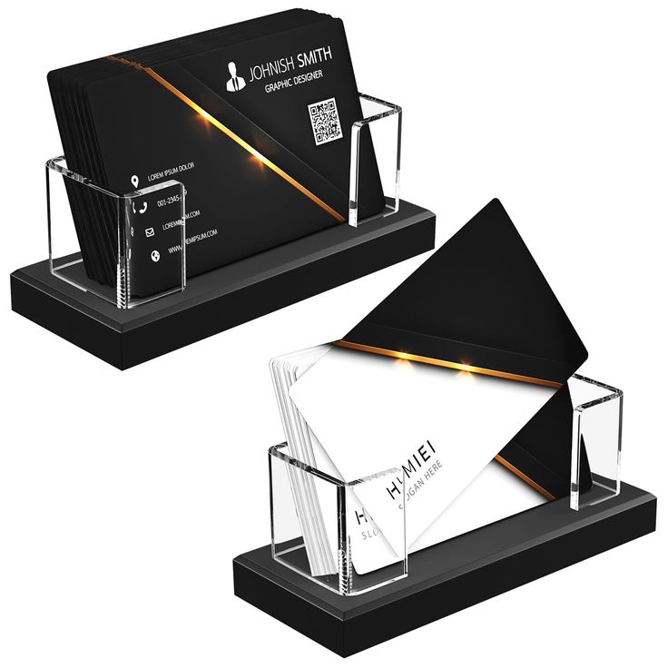 a black and white business card holder with gold trimmings on the front and back