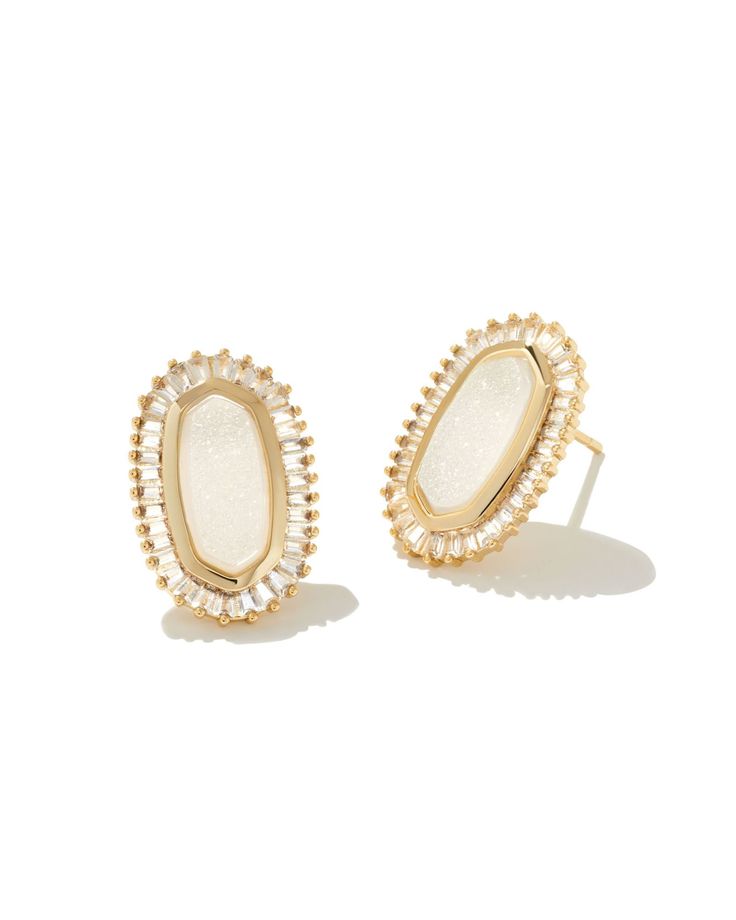 Kendra Scott Baguette Ellie Stud Earrings Gold Iridescent Drusy-Earrings-Kendra Scott-E1990GLD, Max Retail-The Twisted Chandelier Gold Stud Earrings, Kendra Scott Jewelry, Gold Stud, Brass Material, A Rock, Elegant Earrings, Gold Earrings Studs, Gold Studs, Silver Earrings Studs