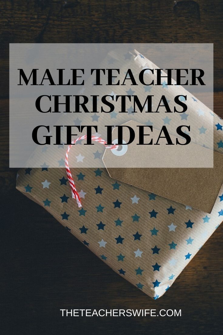 two wrapped presents with the words male teacher christmas gift ideas on them and an image of a