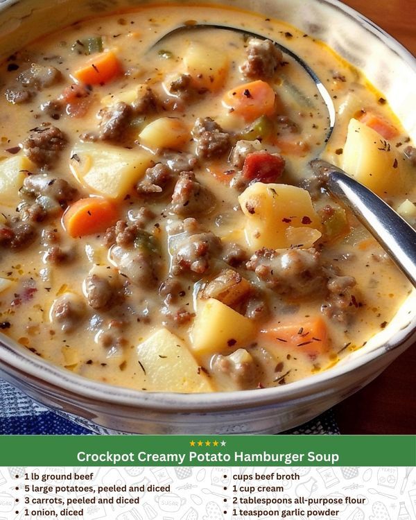 a close up of a bowl of food with broth and potatoes in it on a table