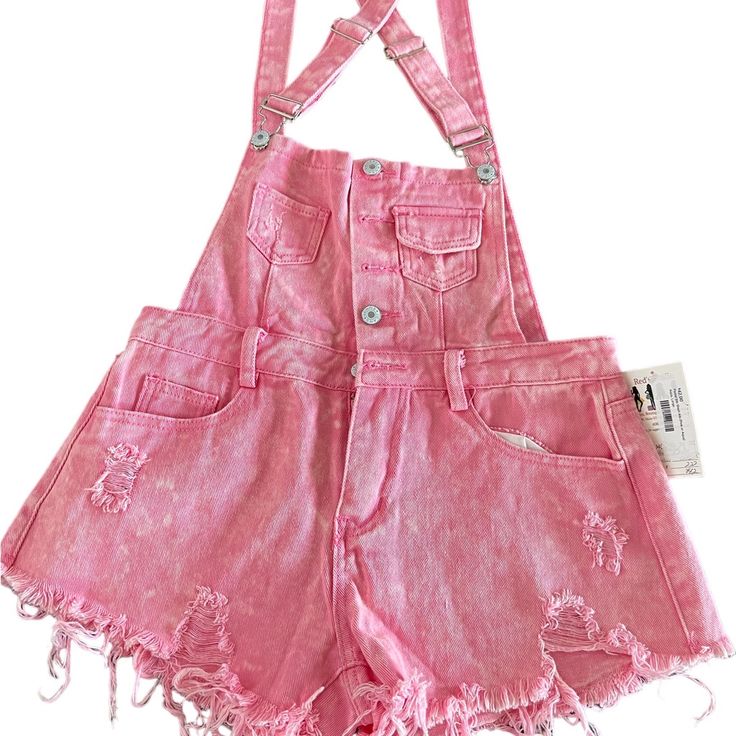 San Joy Pink Romper Jean Overall Shorts. Size Junior Large. Inseam 3” Waist 33” Nwt #A10-3576 Spring Shortalls With Pockets, Trendy High Rise Cotton Shortalls, Cotton Shortalls For Summer, High Rise Cotton Shortalls For Spring, Spring Short Length Shortalls, Summer High Waist Cotton Shortalls, High Waist Cotton Shortalls For Summer, Cotton Shortalls With Pockets, High-waist Cotton Shortalls For Summer