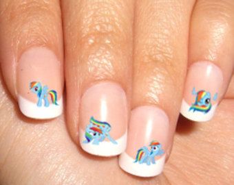 My Little Pony Rainbow Dash Nail WaterSlide Transfer Decal Art Nail Image Rabbit Nail Art, Sofia Princess, Disneyland Nails, Kids Nail Designs, Cow Nails, Nail Art Decals, French Acrylic Nails, Pearl Nails, Nails For Kids