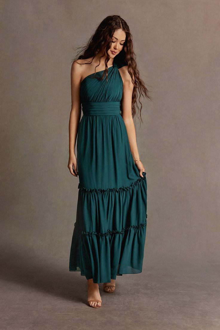 Our Andy One Shoulder Maxi Dress is the perfect day-to-night style. The sophisticated one-shoulder neckline paired with pleated details and A-line skirt will ensure you stand out at your next formal night out or wedding reception. Elegant One Shoulder Dress With Ruffles For Prom, One-shoulder Pleated Bodice Evening Dress For Prom, One Shoulder Dress With Ruched Bodice For Wedding, Ruched One-shoulder Dress For Prom Season, Ruched One-shoulder Dress For Wedding With Asymmetrical Neckline, Chic One-shoulder Dress With Fitted Bodice For Prom, Ruched One Shoulder Dress For Prom, Ruched One Shoulder Dress For Prom Season, Formal One-shoulder Dress With Pleated Bodice And Asymmetrical Neckline