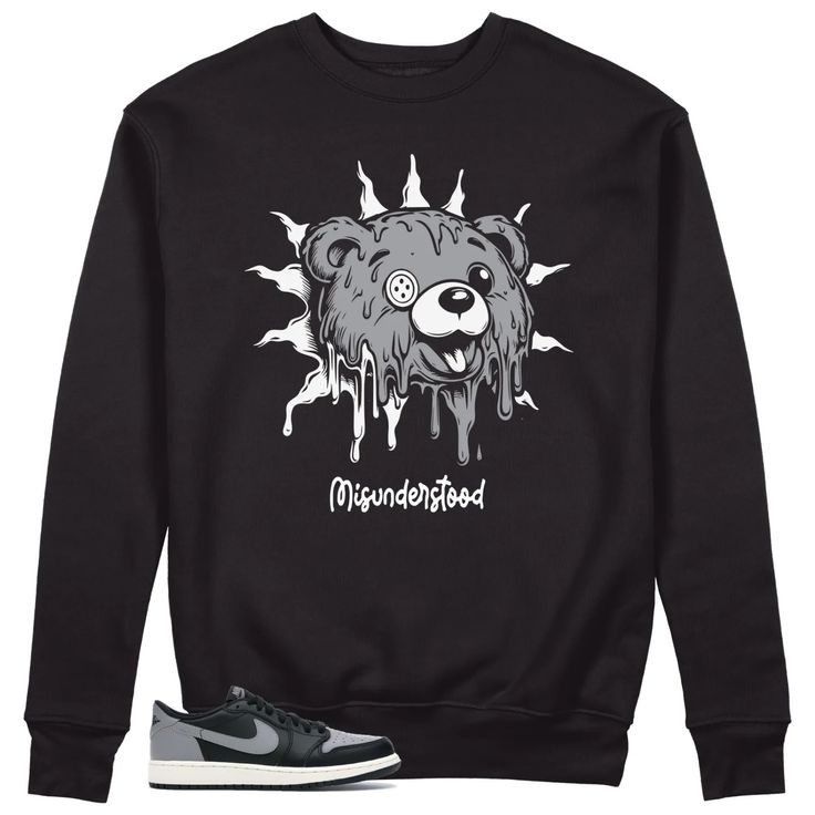 Jordan 1 Low Shadow Sweatshirt Drippy Bear Graphic Jordan 1 Shadow Outfit, Shadow Outfit, Jordan 1 Low Shadow, Air Jordan 1 Shadow, Jordan 1 Shadow, Bear Graphic, Graphic Style, Jordan 1 Low, Air Jordan 1