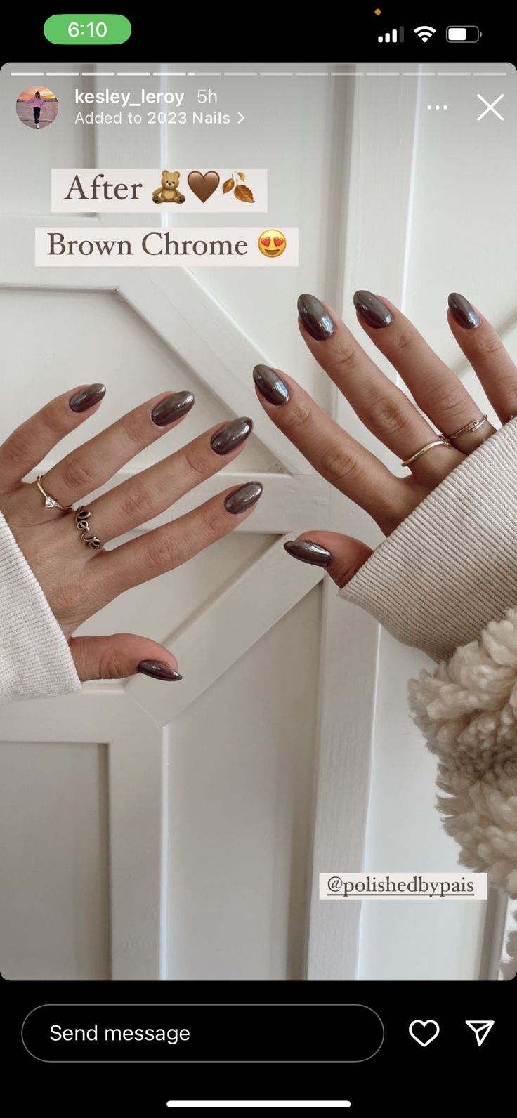 Brown Chrome Nails French, Brown French With Chrome, Chocolate Milk Nails, Brown Chrome Nails, Cherry Mocha Nails, Mocha Nails, Brown Chrome, Nail Polish Tutorial, Cowboy Nails