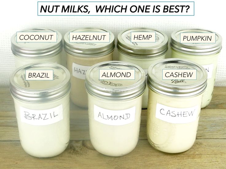 six jars with labels on them are labeled nut milks, which one is best?