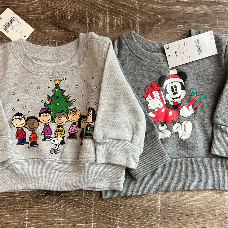 Peanuts/Mickey Mouse Christmas Sweatshirt Bundle Kids Nwt Winter Cotton Tops With Character Print, Disney Graphic Print Top For Winter, Disney Graphic Print Tops For Winter, Mickey Mouse Crew Neck Top For Winter, Playful Mickey Mouse Winter Tops, Playful Mickey Mouse Top For Winter, Playful Mickey Mouse Winter Top, Fun Cartoon Print Tops For Winter, Playful Cotton Holiday Tops