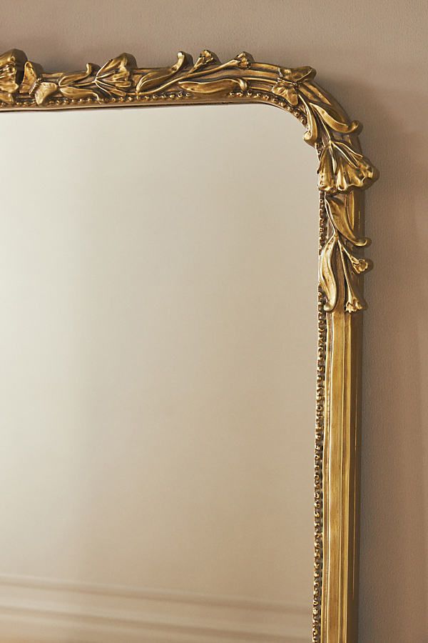 an ornate gold framed mirror against a wall