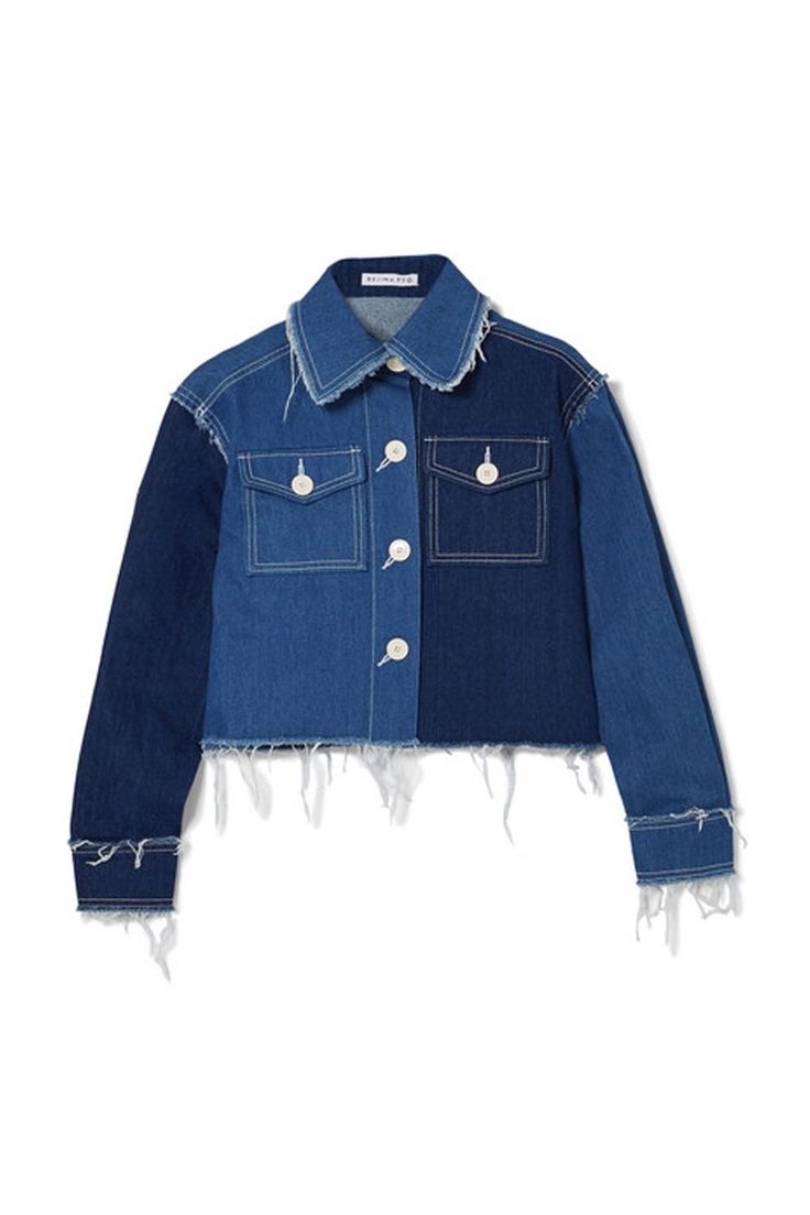 Here are 18 insanely cute denim jackets and how to wear them. Frayed Denim Jacket, Patchwork Denim Jacket, Jean Jacket Outfits, Denim Jacket Outfit, Rejina Pyo, Patchwork Denim, Double Denim, Blue Jean Jacket, Frayed Denim