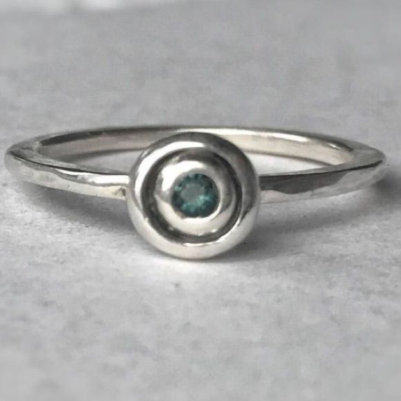 - Handcrafted By An Artist In Toronto, Canada Using Recycled Sterling Silver. - 2.5mm Green Tourmaline With Blue Tones Natural Gemstone Set Into Ring. - Size 9 - Stacks Beautifully With Other Rings - Perfect For Everyday Wear, Just The Right Amount Of Sparkle Making This Ring A Great Gift For Women Or Men. Silver Tourmaline Birthstone Ring Gift, Silver Tourmaline Birthstone Ring, Silver Tourmaline Birthstone Ring With Gemstone, Cool Silver Rings, Stone Settings Jewelry, Thick Silver Ring, Silversmith Rings, Silversmith Jewellery, Green Tourmaline Ring