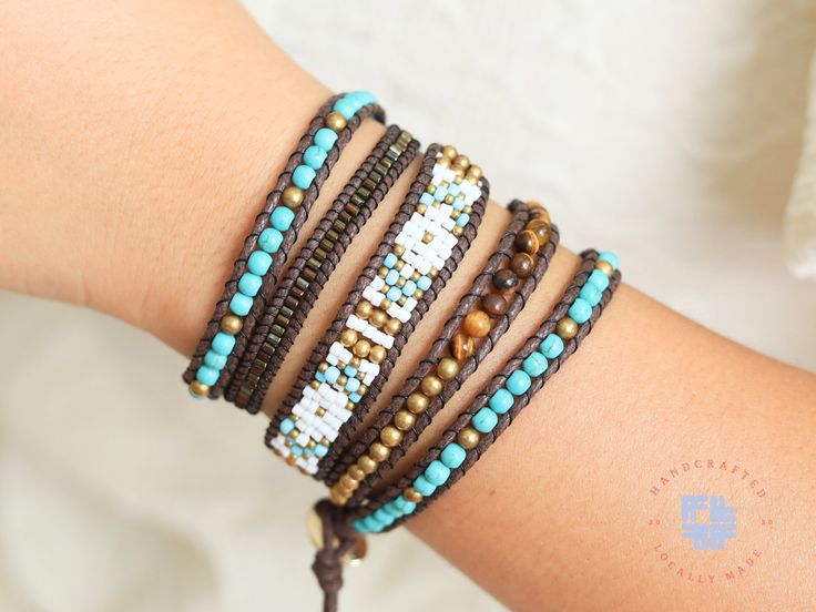 Add some boho charm to your style with our handmade Beaded Wrap Bracelet.  This hippie-inspired bracelet features 5 layers of vibrant beads and gemstone crystals, perfect for stacking or wearing solo. It's a great gift for her and ideal for any occasion. Embrace the tribal vibes and elevate your look with this unique piece! Turquoise Hand-wrapped Hippie Beaded Bracelets, Bohemian Style Adjustable Wrap Bracelet, Bohemian Round Beads Friendship Bracelets For Festivals, Brown Bohemian Beaded Bracelets, Resizable, Bohemian Braided Bracelets With Round Beads, Brown Bohemian Beaded Bracelets Resizable, Brown Bohemian Beaded Resizable Bracelets, Bohemian Wrap Bracelet For Festival, Bohemian Resizable Wrap Bracelet For Festivals