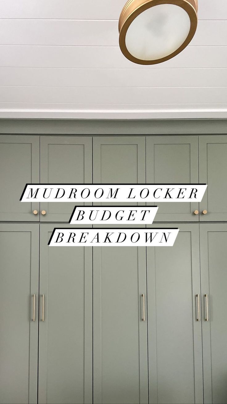 there is a sign that says mudroom locker and budget breakdown on the wall