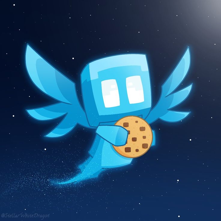 a blue bird flying through the air with a cookie in it's beak and wings