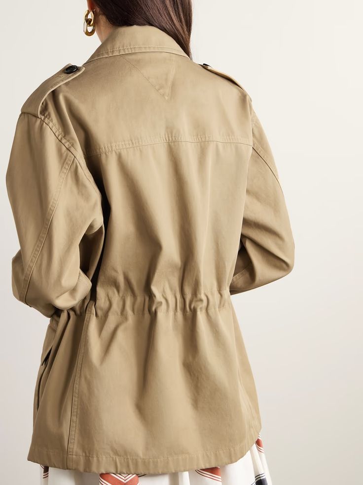 BOTTEGA VENETA Cotton-drill jacket | NET-A-PORTER Khaki Workwear Parka With Side Pockets, Khaki Parka With Flap Pockets For Work, Khaki Parka With Multiple Pockets For Workwear, Khaki Workwear Parka With Multiple Pockets, Khaki Workwear Parka With Flap Pockets, Khaki Utility Parka For Work, Cotton Parka With Flap Pockets For Workwear, Khaki Workwear Parka With Patch Pockets, Cotton Workwear Parka With Flap Pockets